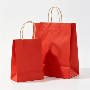 Custom Logo Solid Red Kraft Paper with Twisted Rope Handles for Holiday Gift Shopping Bags