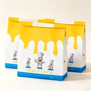 Custom Logo Square Bottom White Kraft Paper Bag Bread Snack Fried Chicken Lunch Packaging Bag