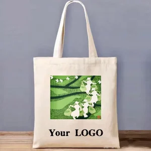 Custom Logo Student Canvas Bag Cotton Blank Zipper Tote Bag Private Label with Letter Pattern for Shopping
