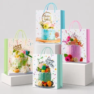 Custom Logo Thick Birthday Gift Bags Handles Reusable Shopping Promotional Paper Bags for Celebrations Events Parties