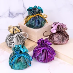 Custom Logo Travel Jewelry Bag Round Shape Necklace Drawstring Dust Organizer Satin Material Storage Pouch Packaging