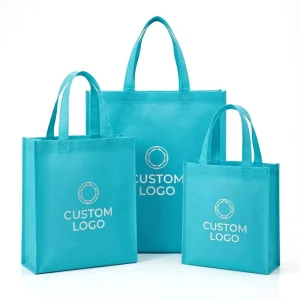 Custom Logo Turquoise Blue Non Woven Eco-Friendly Reusable Shopping Tote Bag for Supermarket Boutique Gift Bulk Silk