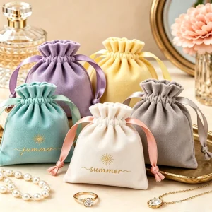 Custom Logo Velvet Drawstring Pouch Soft Jewelry Dust Bag for Ring Earring Necklace Watch Cosmetic Gift Packaging