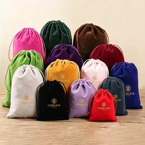Custom Logo Velvet Drawstring Pouch Soft Jewelry Dust Bag for Ring Earring Necklace Watch Cosmetic Gift Packaging