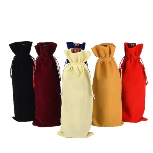 Custom Logo Velvet Red Wine Bottle Bag Tassel Drawstring Dust Bag Gift Storage Pouch