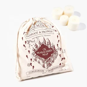 Custom Logo Vintage Print 100% Cotton Drawstring Shopping Bag Thick Dust Proof Storage Pouch for Candle Jewelry Gift Packaging