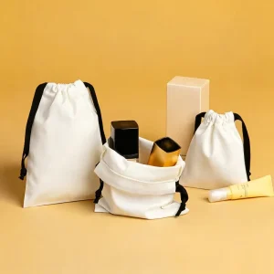 Custom Logo White Twill Cotton Drawstring Bag Gift Jewelry Pouch Packaging Bag Perfume Clothing Cosmetic Dust Bag