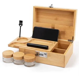 Custom Logo and Color Storage Box Smell Proof Jars Wooden Bamboo Stash Box Smoking Accessories with Rolling Tray