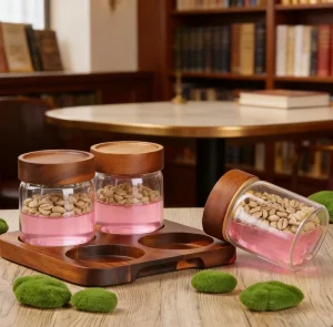 Custom Luxury 5ml 15ml 30ml 250ml 350ml 550ml Borosilicate Glass Jars With Wooden Cap for Food Storage Sugar Candy Packaging