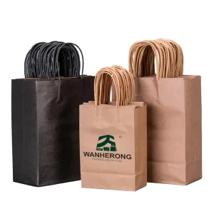Custom Luxury Biodegradable Kraft Paper Bags Hand Length Handle for Restaurant Takeaway Fast Food Shopping Own Logo White