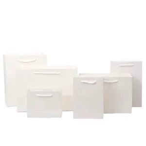 Custom Luxury Eco Friendly Durable Promotion Gift Bags with Lamination Ribbon Handles for Supermarket Use White Paper Black Red