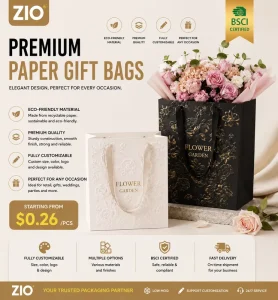 Custom Luxury Flower Gift Bags with Ribbon Handles Embossed Paper Bags for Flower Bouquets Florist Packaging & Gift Wrapping