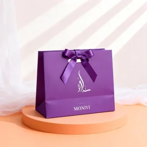 Custom Luxury Gold Foil Print Logo Circle Die Cut Ribbon Handle Jewelry Perfume Cosmetics Packaging Custom Shop Gift Paper Bag