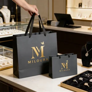 Custom Luxury Gold Logo Printed Eco Friendly Paperboard Shopping Bags UV Coating Cotton Rope Handles for Brand Clothing