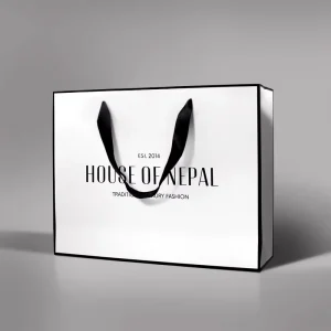 Custom Luxury High Quality Recyclable Cardboard Paper Shopping Bags Hand Length Handle Screen Printed for Shoes Socks