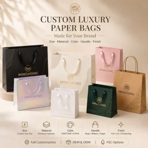 Custom Luxury Paper Bags Premium Gift Shopping Bags with Ribbon Handles Gold Foil Embossed Logo