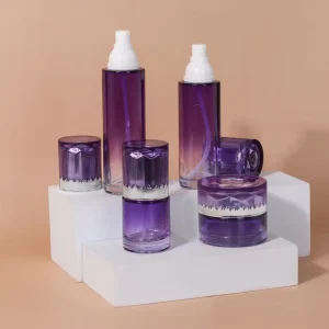 Custom Luxury Stripe Plastic Cosmetics Bottle Jar Set Skincare Lotion with Spray Pump for 50g 40ml 100ml 120ml Packaging