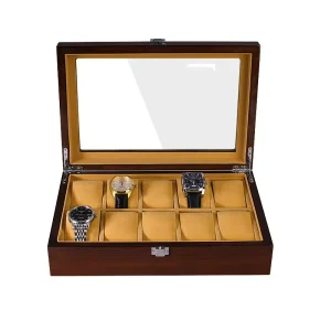 Custom Luxury Watch Storage Organizer Wooden Display Case Glass Window Gift Packaging for Wrist Watches