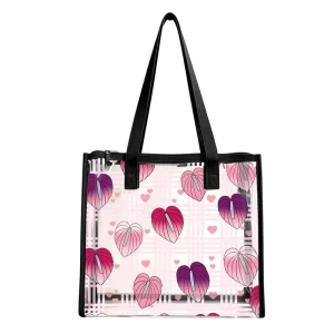 Custom Made Large Capacity Shoulder Bag Print on Demand Clear PVC Bag for Women Hawaiian Anthurium Women’s Fashion Tote Handbag