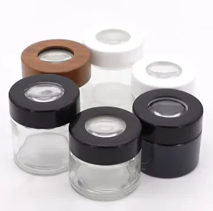 Custom Magnifying Glass Jars 2oz 3oz 4oz Child Resistant Clear Glass Jars Flower Packaging Jar with Custom Logo Design Printing