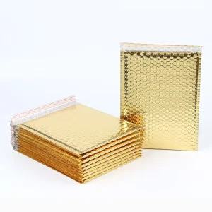 Custom Mailers Metallic Foil Bubble Mailers Gold Color Shipping Bags Holographic Metallic Bubble Mailer with Logo