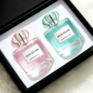 Custom Men Perfume Bottle Clear Square Glass 100ml with Crimp Spray and Box Packaging