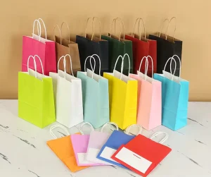 Custom Multi Color Kraft Paper Bag with Logo Biodegradable Gift Shopping Printed OEM Bulk