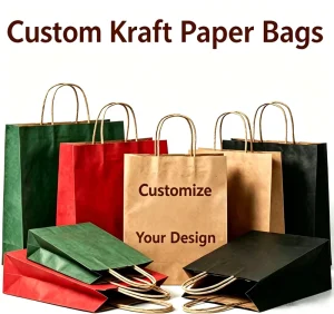 Custom Natural Kraft Paper Classic Style Offset Printed Recyclable Shopping Bags Custom Logo for Weddings Promotions