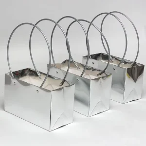 Custom New Mirror Silver Flower Tote Bags Rectangle Kraft Gift Bags Bouquet Packaging Supplies For Florist