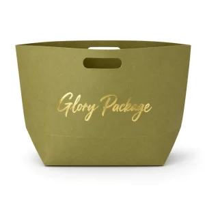 Custom Olive Green Kraft Paper Shopping Bag with Die Cut Handle and Gold Foil Logo Printing for Luxury Gift Retail and Boutique