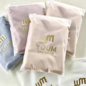 Custom Orders Accepted Transparent Plastic Frosted Zipper Bag Gold Logo for T shirt Pants Underwear