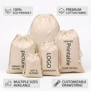 Custom Organic Cotton Drawstring Dust Muslin Gift Pouch Bags With Logo