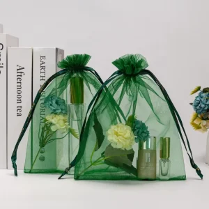 Custom Organza Bags for Jewelry Crystal Fabric Gift Bags Ribbon Drawstring Bags Screen Printing Accept