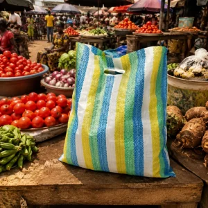Custom PP Woven Shopping Bags Laminated Colorful Strip Design for Senegal Ivory Coast Mali Burkina Faso Market