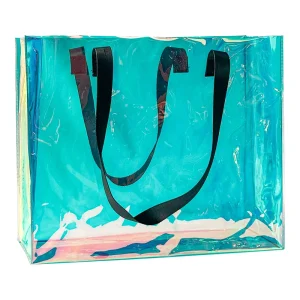Custom PVC Clear Bag Waterproof Plastic Shopping Bag Holographic Transparent DIY Gift Tote Bag