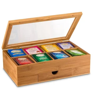 Custom Packing Wooden Bamboo Box Wood Bag Tea Box with Hinged Lid