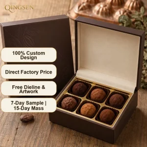 Custom Paper Chocolate Embossed Magnetic Cotton Lined Luxury Eco Brown Gift Box Truffle Packaging for Gifting