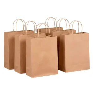 Custom Paper Shopping Bags with Logo Biodegradable Kraft Paper Bag with Handles for Food Takeout