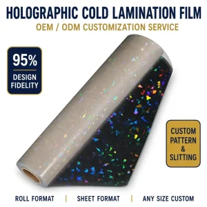 Custom Pattern Holographic Cold Lamination Film Roll PET 25mic Crystal Clear for Label Converter Digital Printing