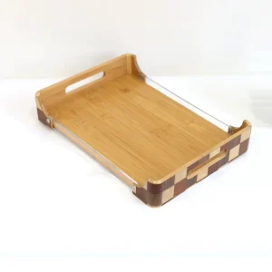 Custom Personalized Black&Brown&Pink Stripe Mosaic Colourful Living Room Bamboo Wood Storage Box Tray Wooden Organizer Box