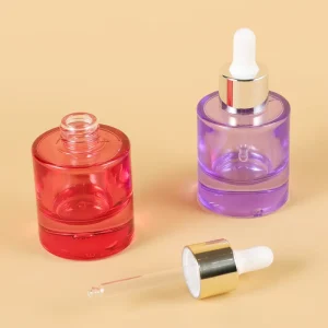 Custom Pink 30ml Frosted Empty Flat Shoulder Essential Oil and Face Cream Glass Dropper Bottle
