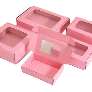 Custom Pink Paper Box With Transparent Window Multiple Sizes Eco Friendly Recyclable Gift Shipping Packaging