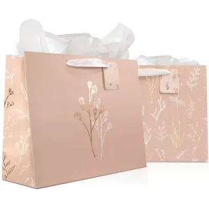 Custom Pink White Green Recyclable Reusable Paperboard Shopping Gift Bags Ribbon UV Coating Digital Printing