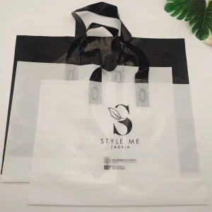 Custom Poly Bag Soft Loop Handles LDPE HDPE Tote Shopping Plastic Bag with Own Logo for Clothing Packaging