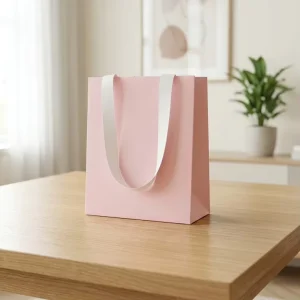 Custom Power Pink Paper Shopping Bags with White Cotton Rope Handle Mini Gift Papers Bags for Fashion Boutique Branding