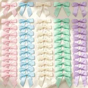Custom Pre tied 2.5cm Polyester Satin Colorful Ribbon Bow for Wedding Party Gift Bag DIY Craft Bulk