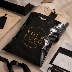 Custom Premium Matte Black Mailing Bag with Hot Foil Stamping Boutique Delivery Packaging Unboxing Experience Mailer