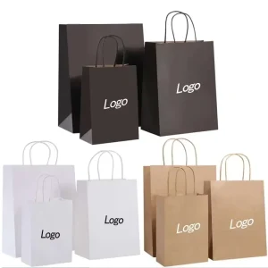 Custom Print Craft Lamination Shopping Gift Boutique Packaging Kraft Paper Bags with Flexiloop Handle Custom Logo & Colors