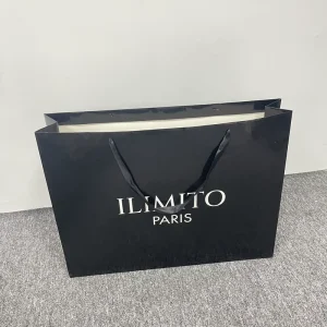 Custom Print Heavy Duty Oversized Black Gloss Laminated Paperboard Shopping Tote Bag with Silk Handle