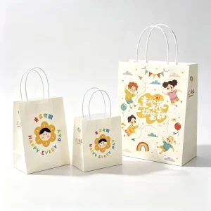 Custom Print Kraft Paper Bag Holiday Gift Wrapping Children’s Gift Tote Bag